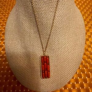 NWOT Neiman Marcus Beaded Coral And Gold Pendant On 14K Gold Chain